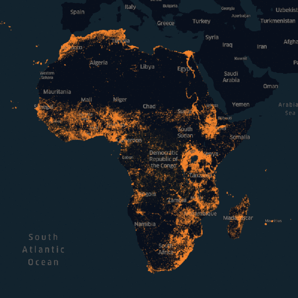 Population density map of the Africa continent