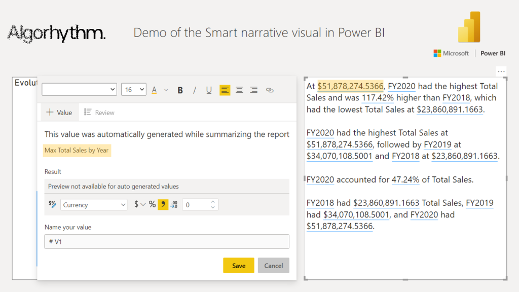 Demo showing how a dynamic value of the automatically generated summary was calculated